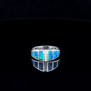 18K White Gold Inlay Opal & Diamond Ring 826358