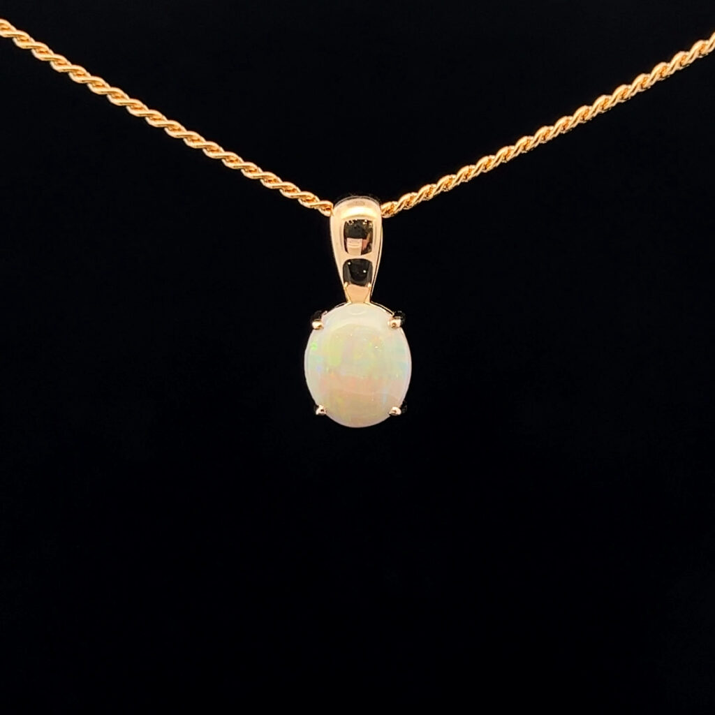 9K Yellow Gold Solid Crystal Opal Pendant