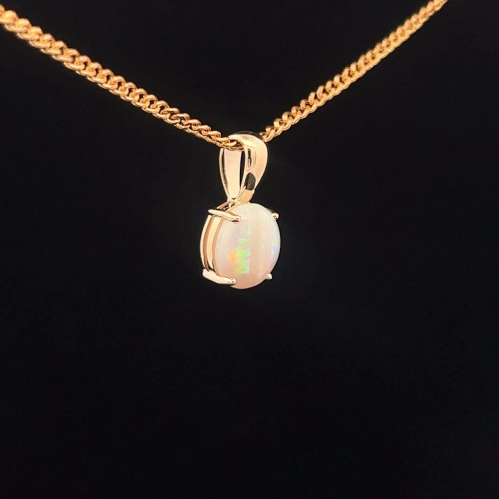 9K Yellow Gold Solid Crystal Opal Pendant