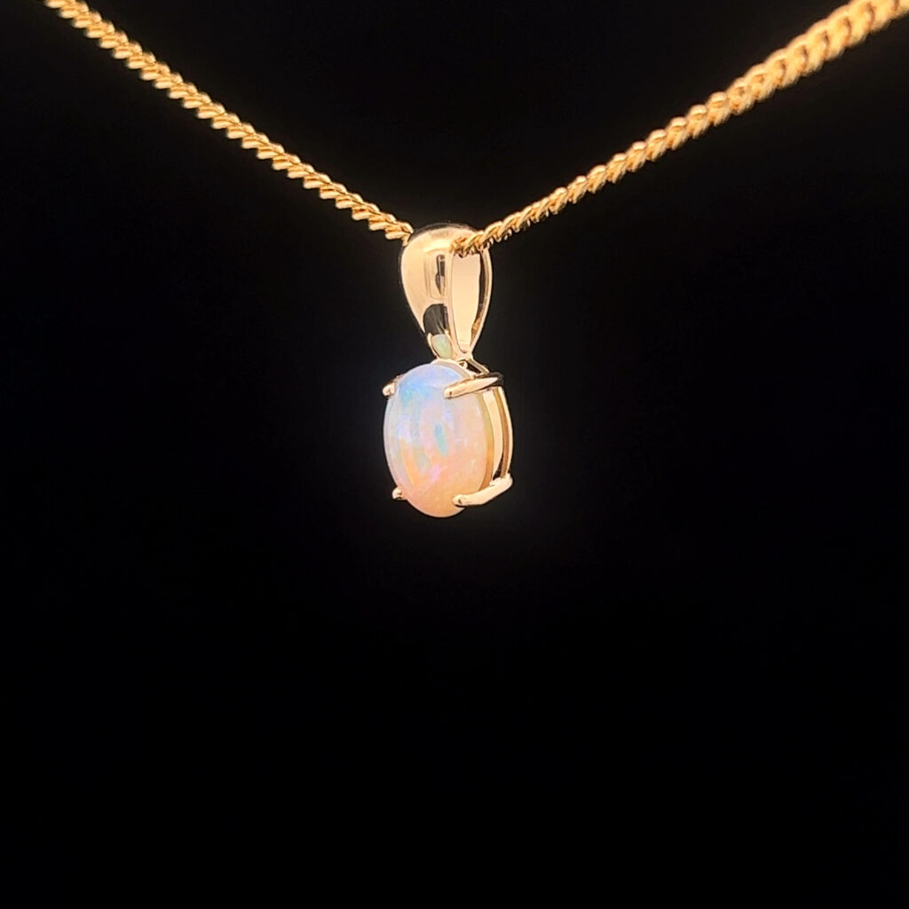 9K Yellow Gold Solid Crystal Opal Pendant