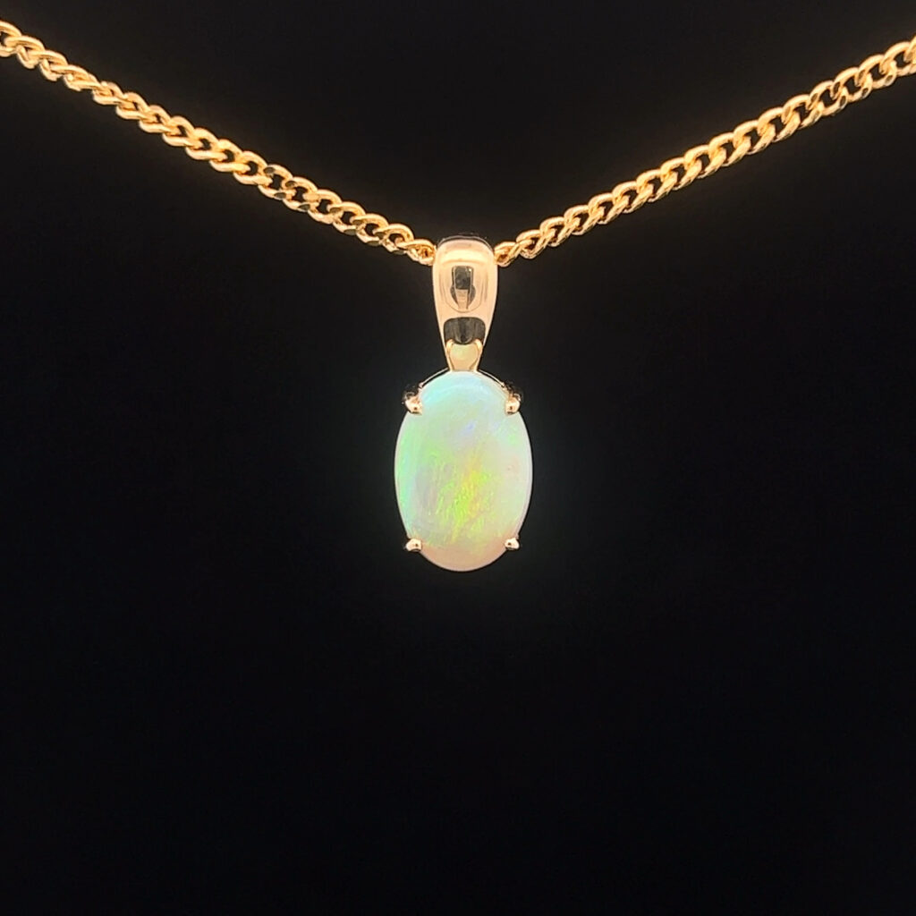 9K Yellow Gold Solid Crystal Opal Pendant