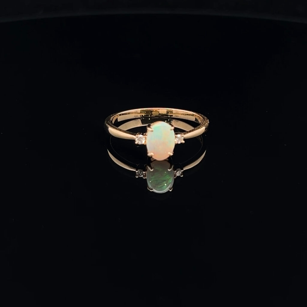 14K Yellow Gold Solid Crystal Opal & Diamond Ring 70319