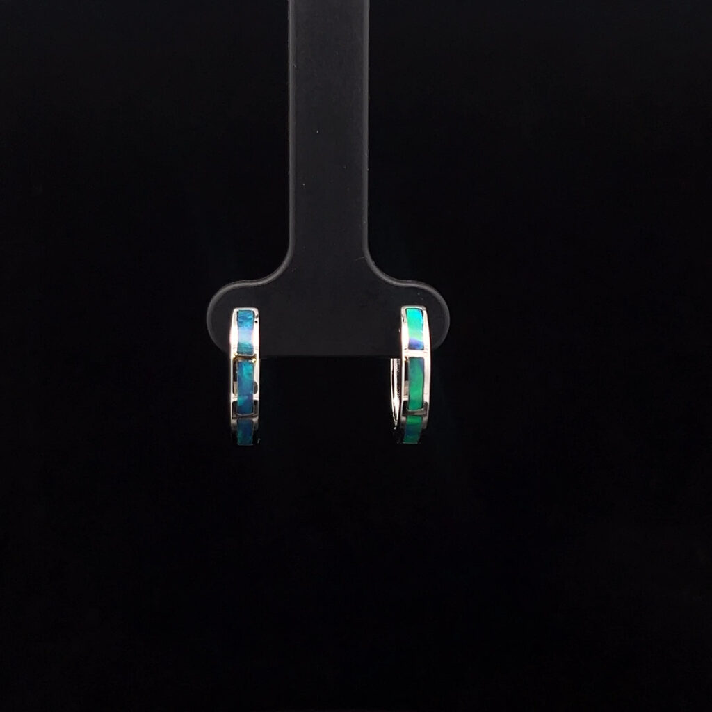 Sterling Silver Inlay Opal Huggie Earrings 69689