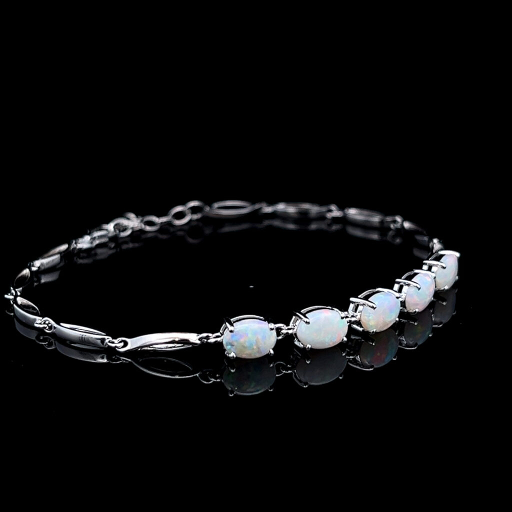 Sterling Silver Solid Crystal Opal Bracelet 66155