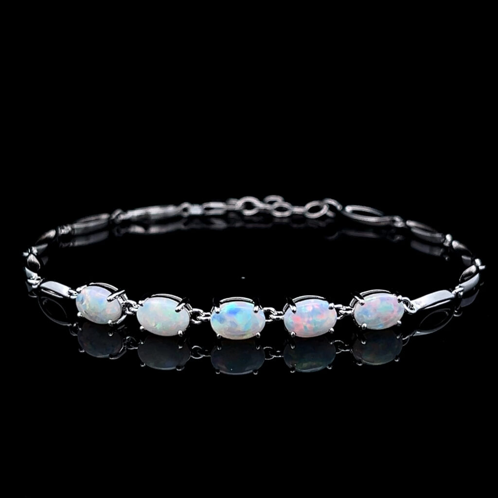 Sterling Silver Solid Crystal Opal Bracelet 66155