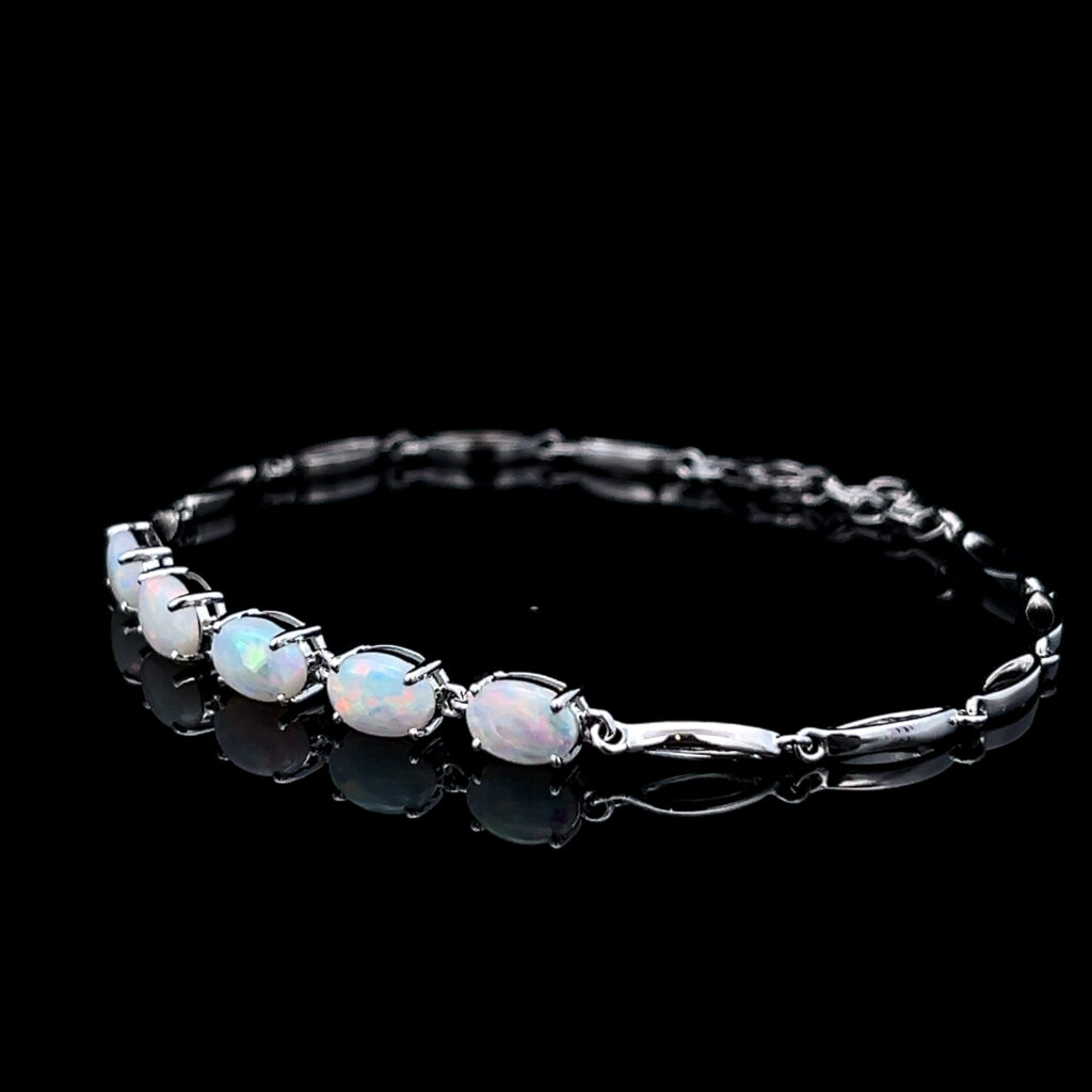 Sterling Silver Solid Crystal Opal Bracelet 66155