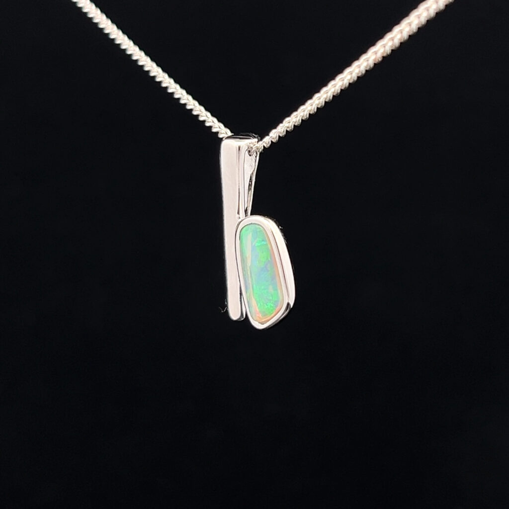 Sterling Silver Solid Crystal Opal Slider Pendant 68431