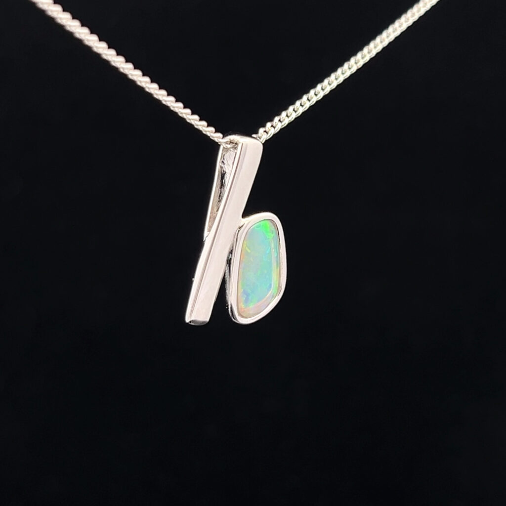 Sterling Silver Solid Crystal Opal Slider Pendant 68431