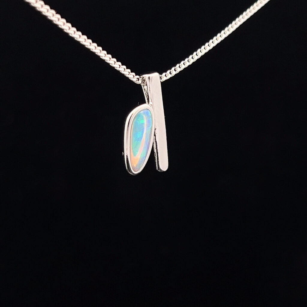 Sterling Silver Solid Crystal Opal Slider Pendant 68443