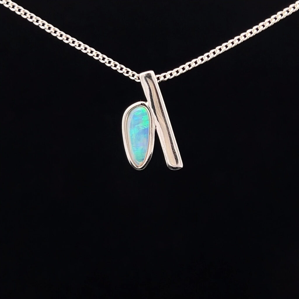 Sterling Silver Solid Crystal Opal Slider Pendant 68443