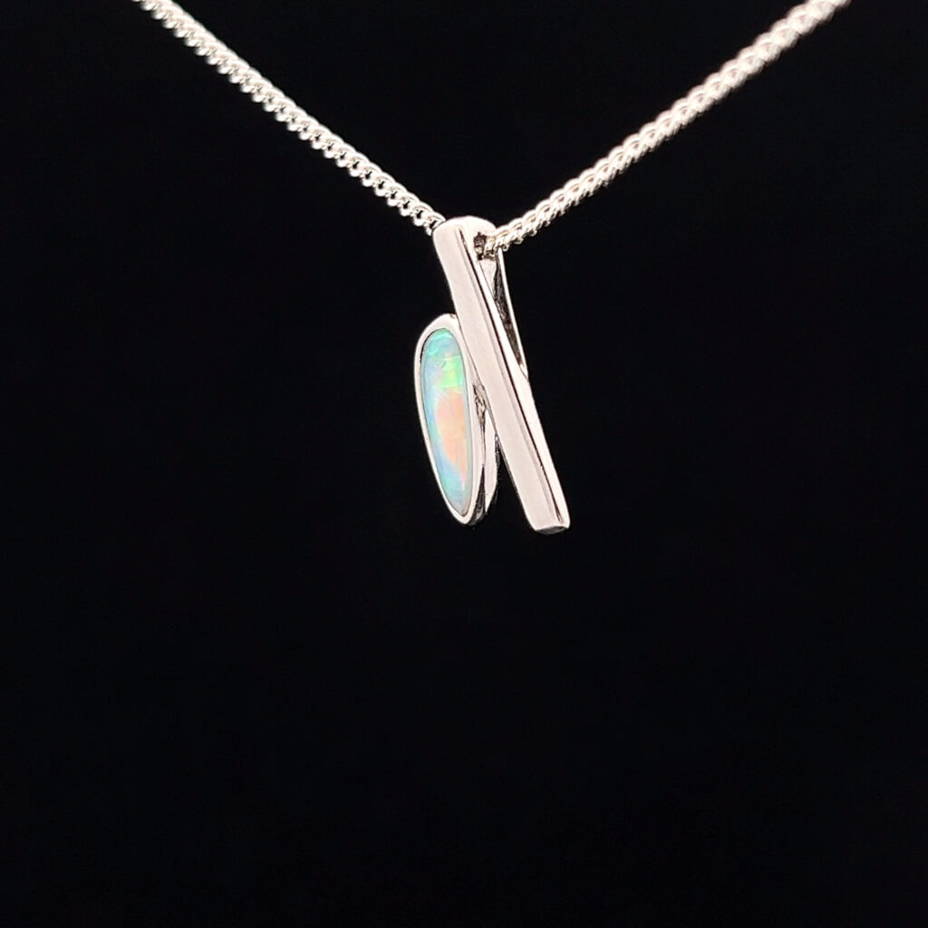 Sterling Silver Solid Crystal Opal Slider Pendant 68443