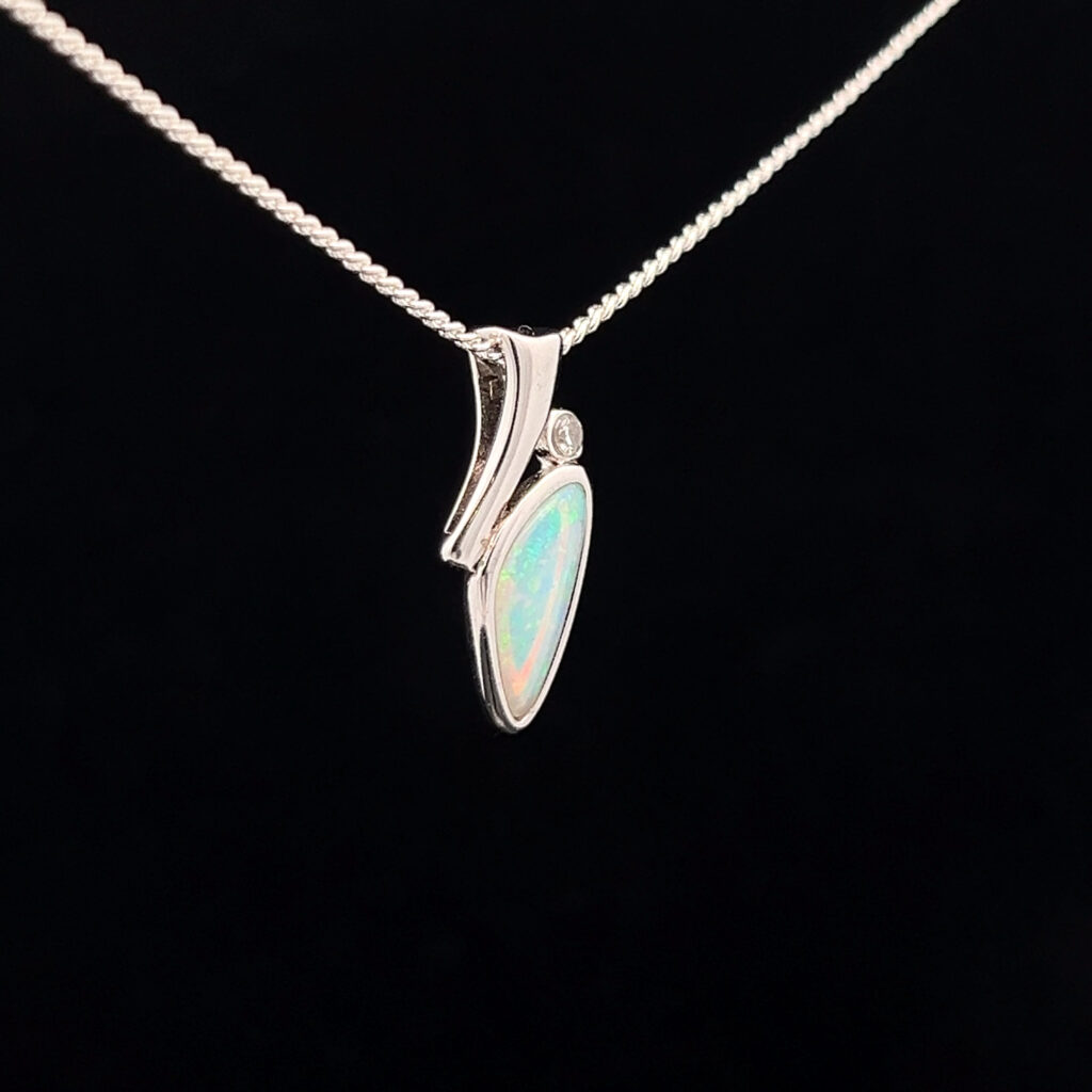 Sterling Silver Solid Crystal Opal & Cubic Zirconia Slider Pendant 68446