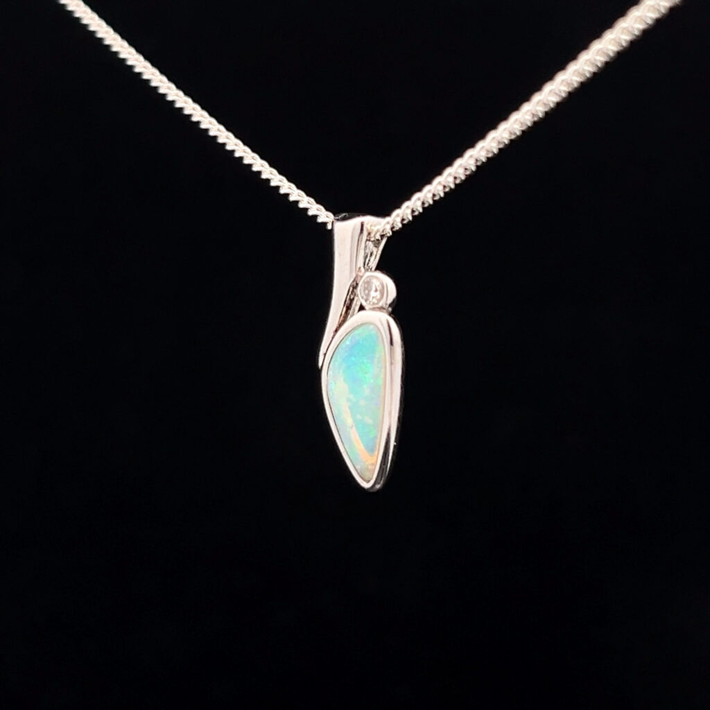 Sterling Silver Solid Crystal Opal & Cubic Zirconia Slider Pendant 68446