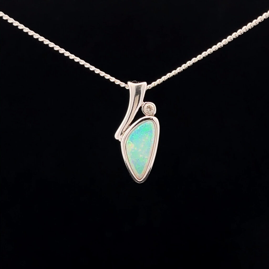 Sterling Silver Solid Crystal Opal & Cubic Zirconia Slider Pendant 68446