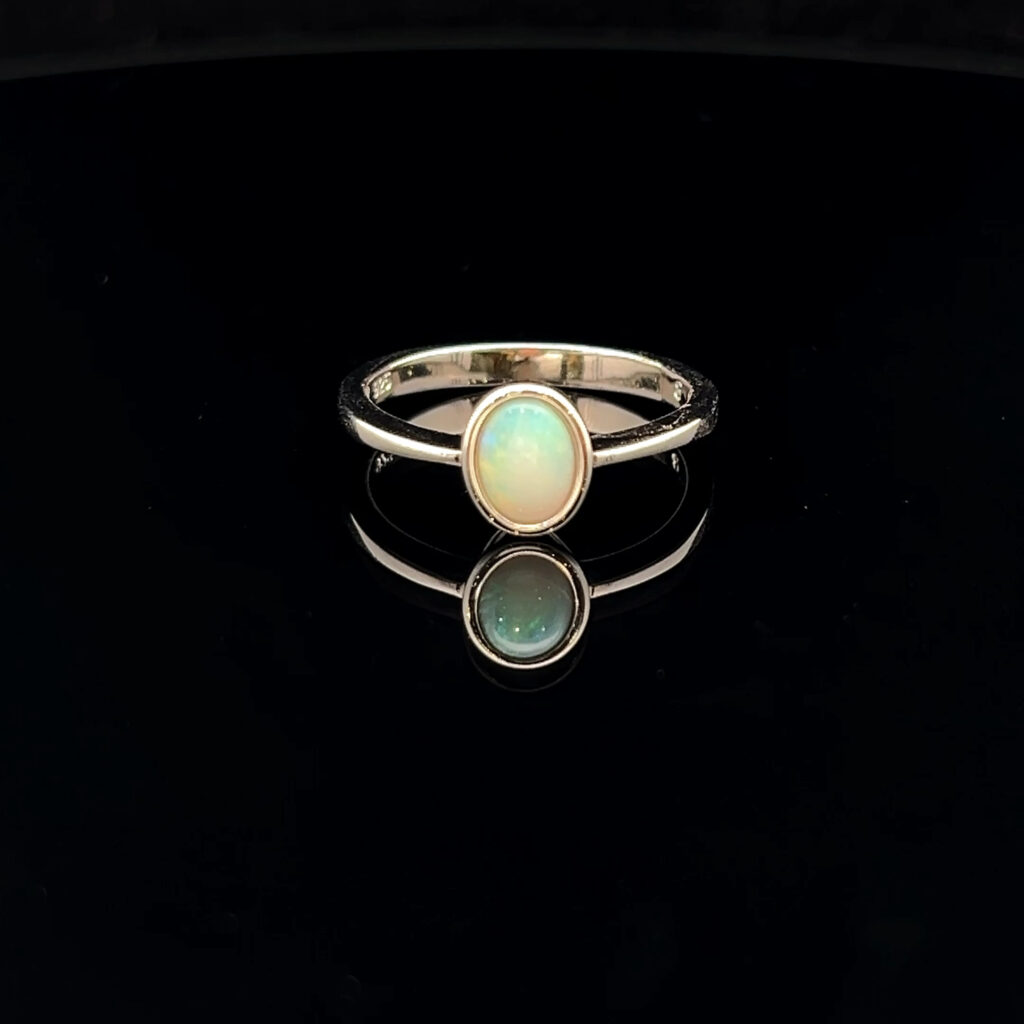 Sterling Silver Solid Light Opal Ring 68462