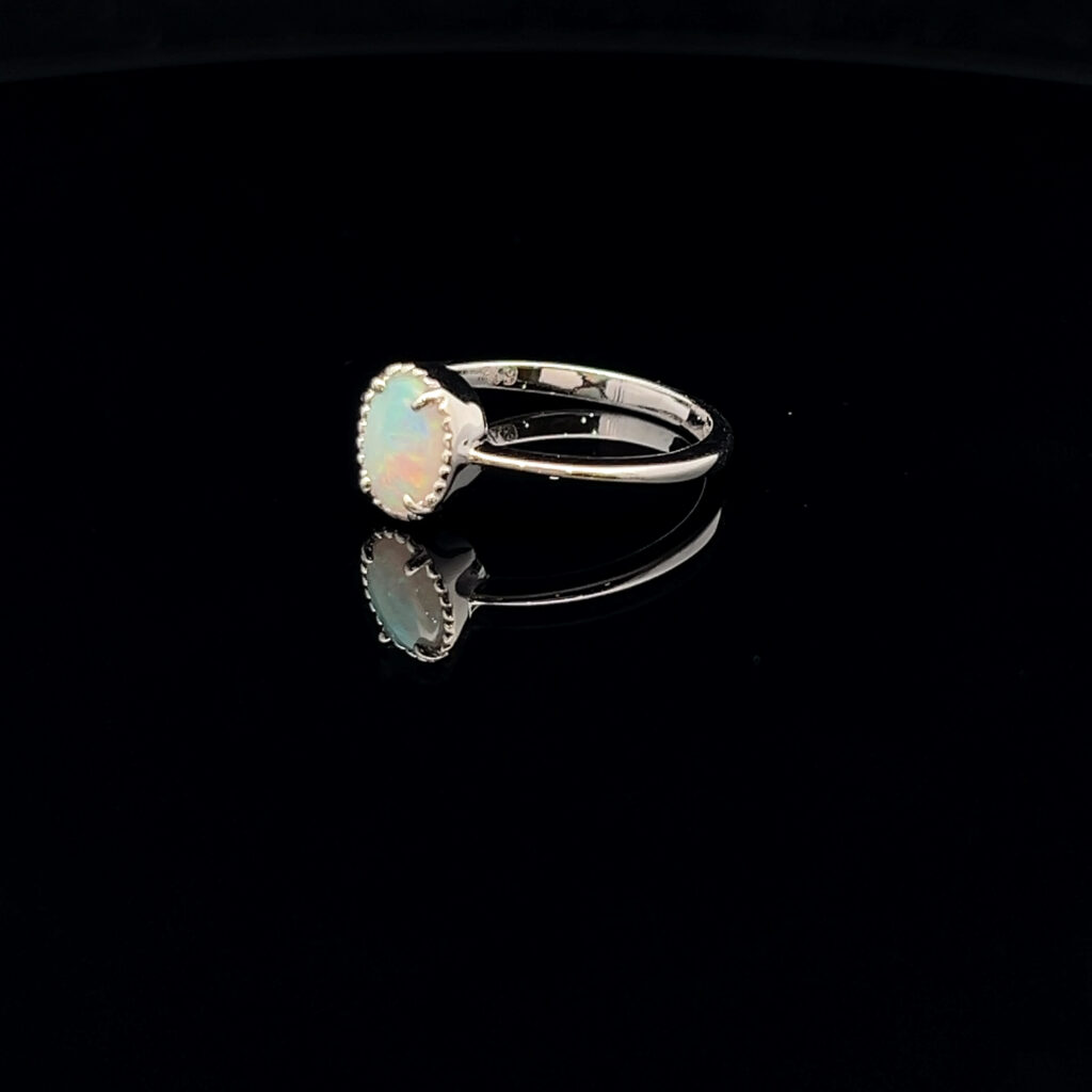 Sterling Silver Solid Light Opal Ring 68467