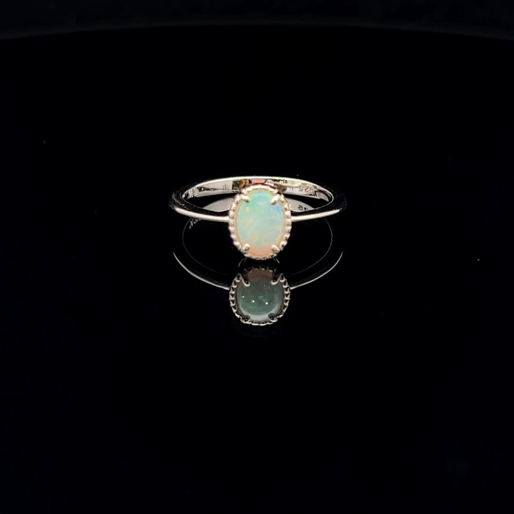 Sterling Silver Solid Light Opal Ring 68467