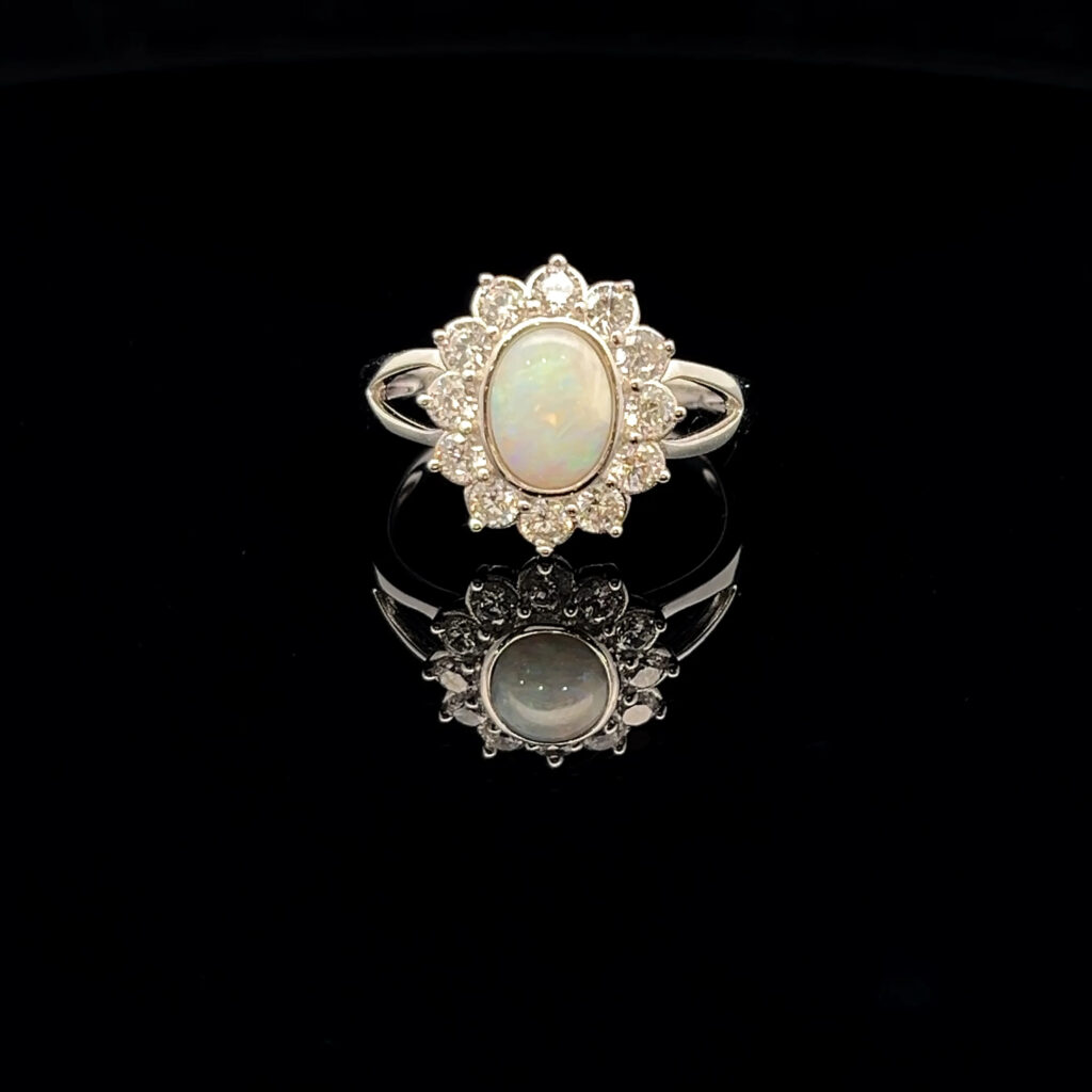 Sterling Silver Solid Crystal Opal & Cubic Zirconia Ring 68478