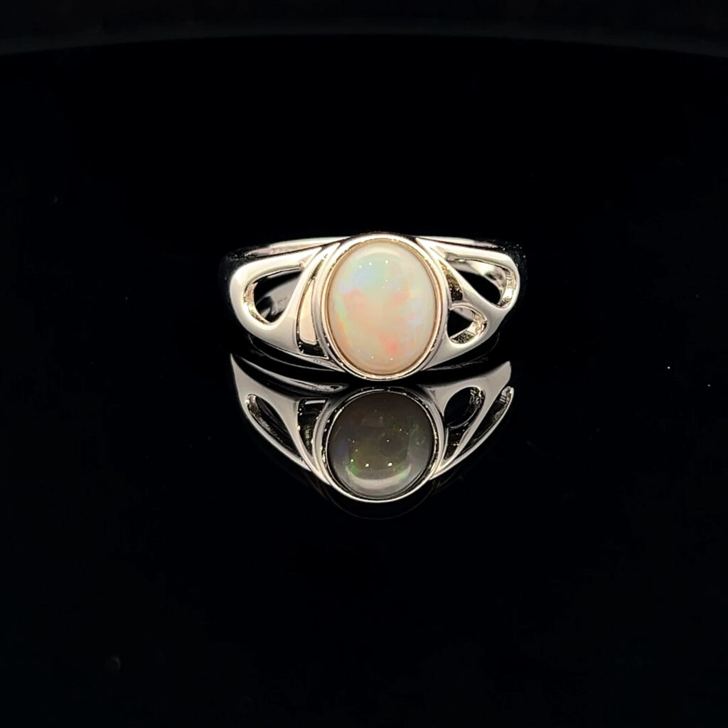 Sterling Silver Solid Light Opal Ring 68480