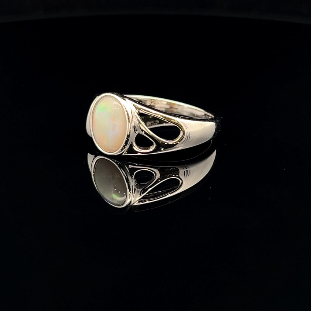 Sterling Silver Solid Light Opal Ring 68480