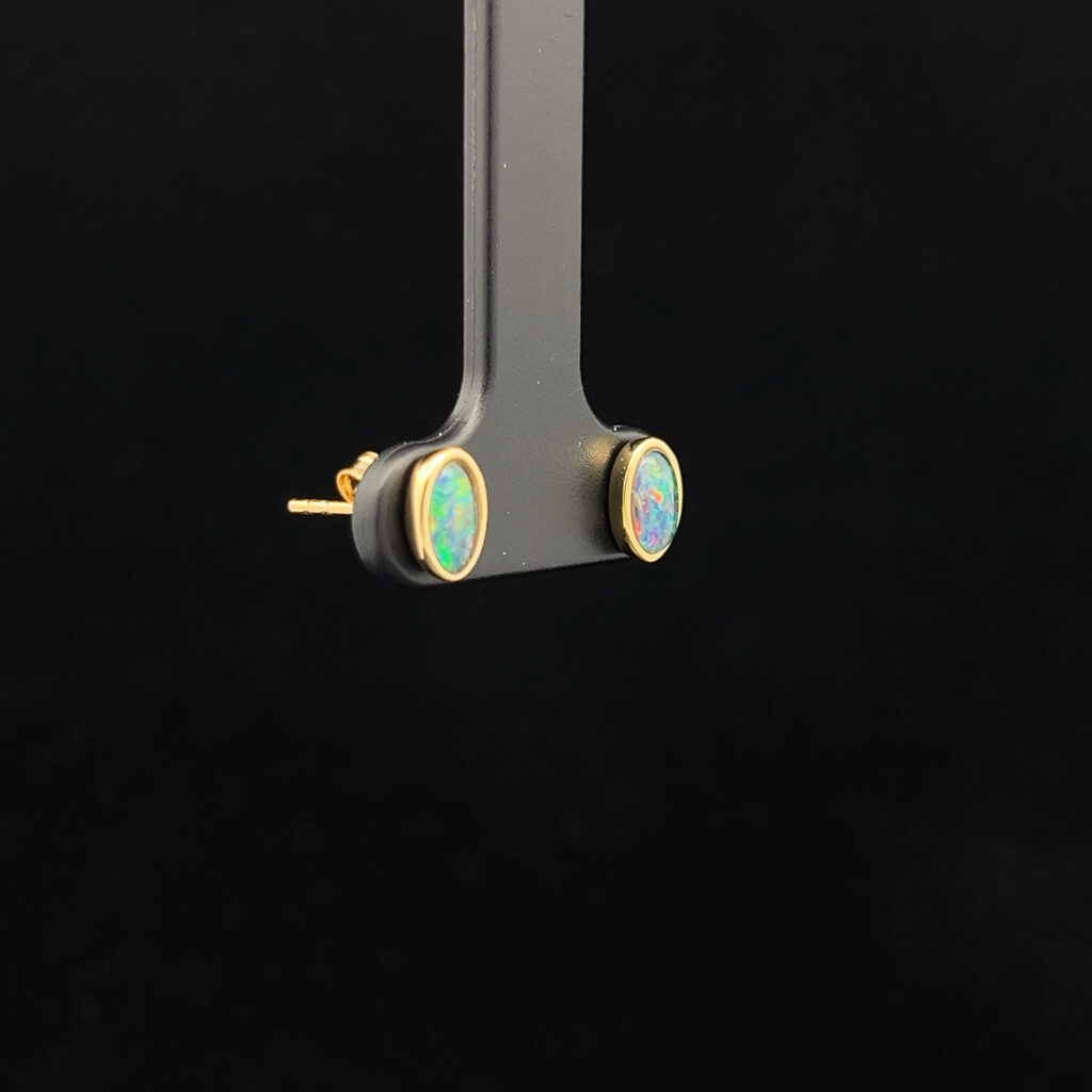 Yellow Gold Plated Sterling Silver Triplet Opal Stud Earrings 68738