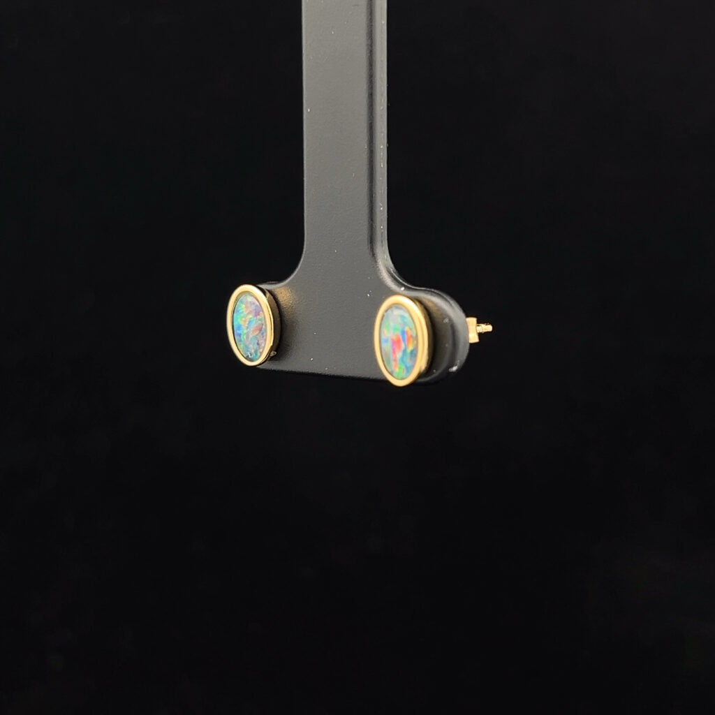 Yellow Gold Plated Sterling Silver Triplet Opal Stud Earrings 68738