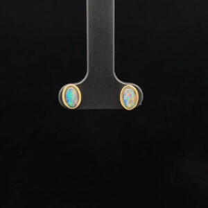 Yellow Gold Plated Sterling Silver Triplet Opal Stud Earrings 68738