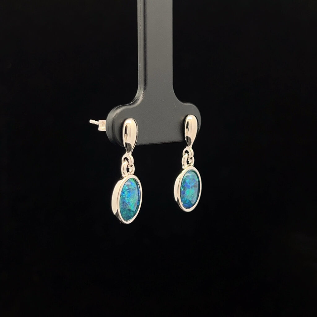 Sterling Silver Triplet Opal Drop Earrings 68771