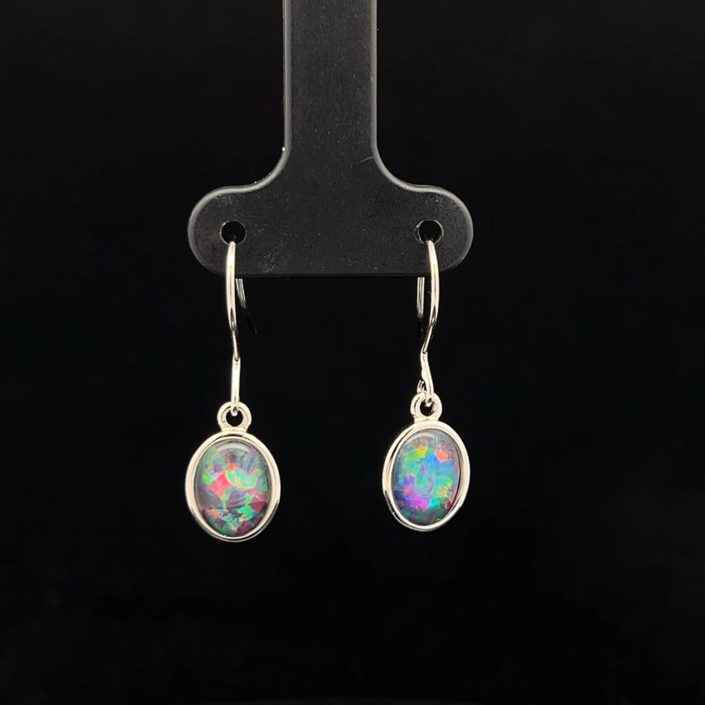 Sterling Silver Triplet Opal Drop Earrings 68860