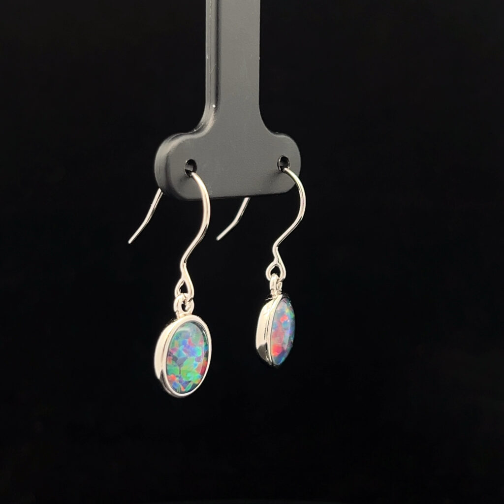 Sterling Silver Triplet Opal Drop Earrings 68860