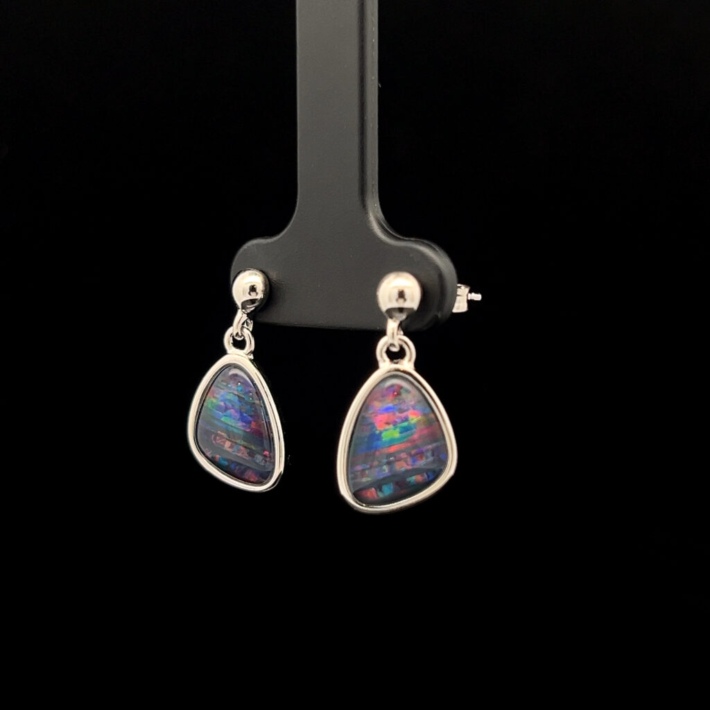 Sterling Silver Triplet Opal Drop Earrings 68875