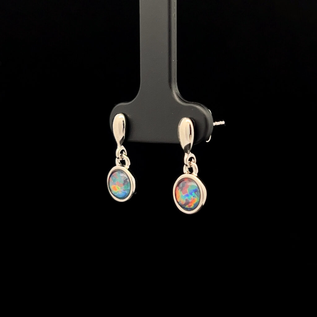 Sterling Silver Triplet Opal Drop Earrings 68879