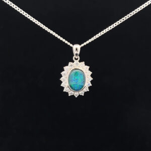 Sterling Silver Triplet Opal & Cubic Zirconia Halo Pendant 68951