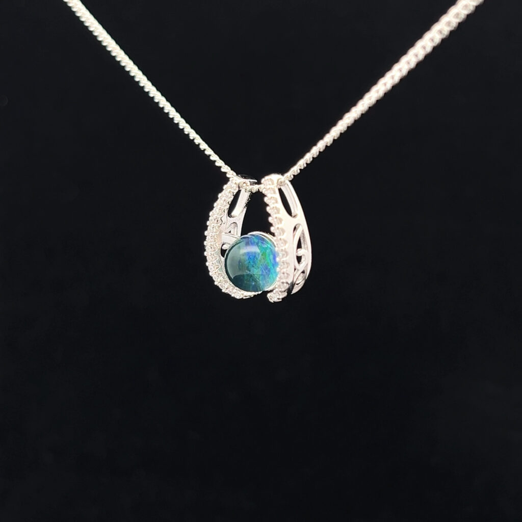 Sterling Silver Triplet Opal & Cubic Zirconia Slider Pendant 68955