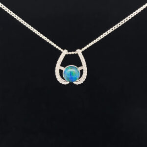 Sterling Silver Triplet Opal & Cubic Zirconia Slider Pendant 68955