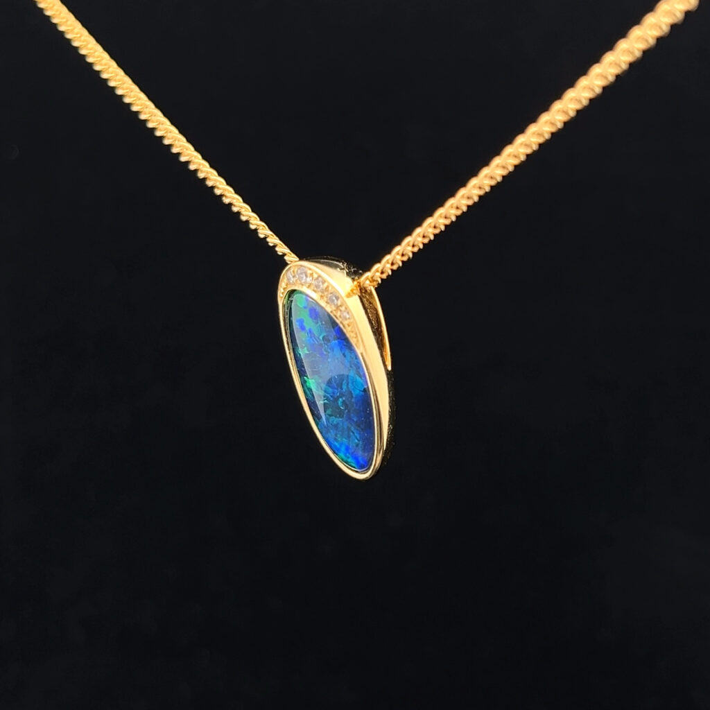 Yellow Gold Plated Sterling Silver Triplet Opal & Cubic Zirconia Slider Pendant 68962