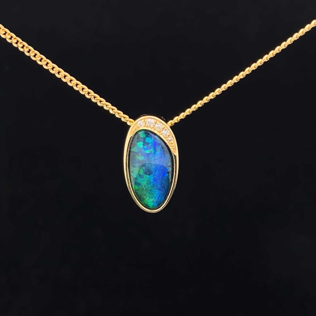 Yellow Gold Plated Sterling Silver Triplet Opal & Cubic Zirconia Slider Pendant 68962