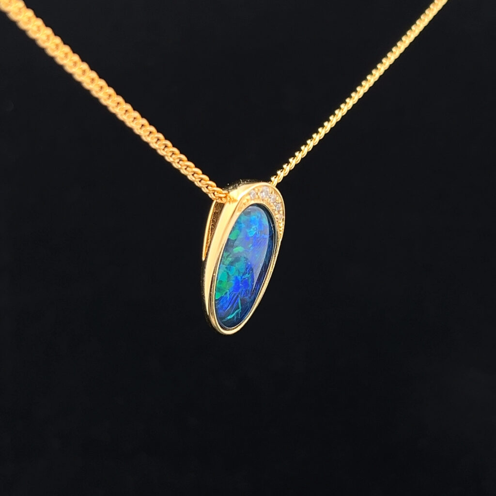 Yellow Gold Plated Sterling Silver Triplet Opal & Cubic Zirconia Slider Pendant 68962