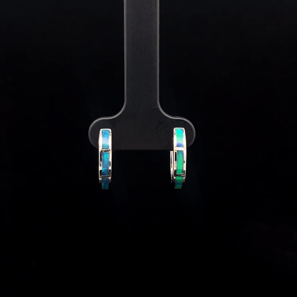 Sterling Silver Inlay Opal Huggie Earrings 69695