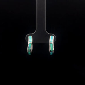 Sterling Silver Inlay Opal Wave Huggie Earrings 69699