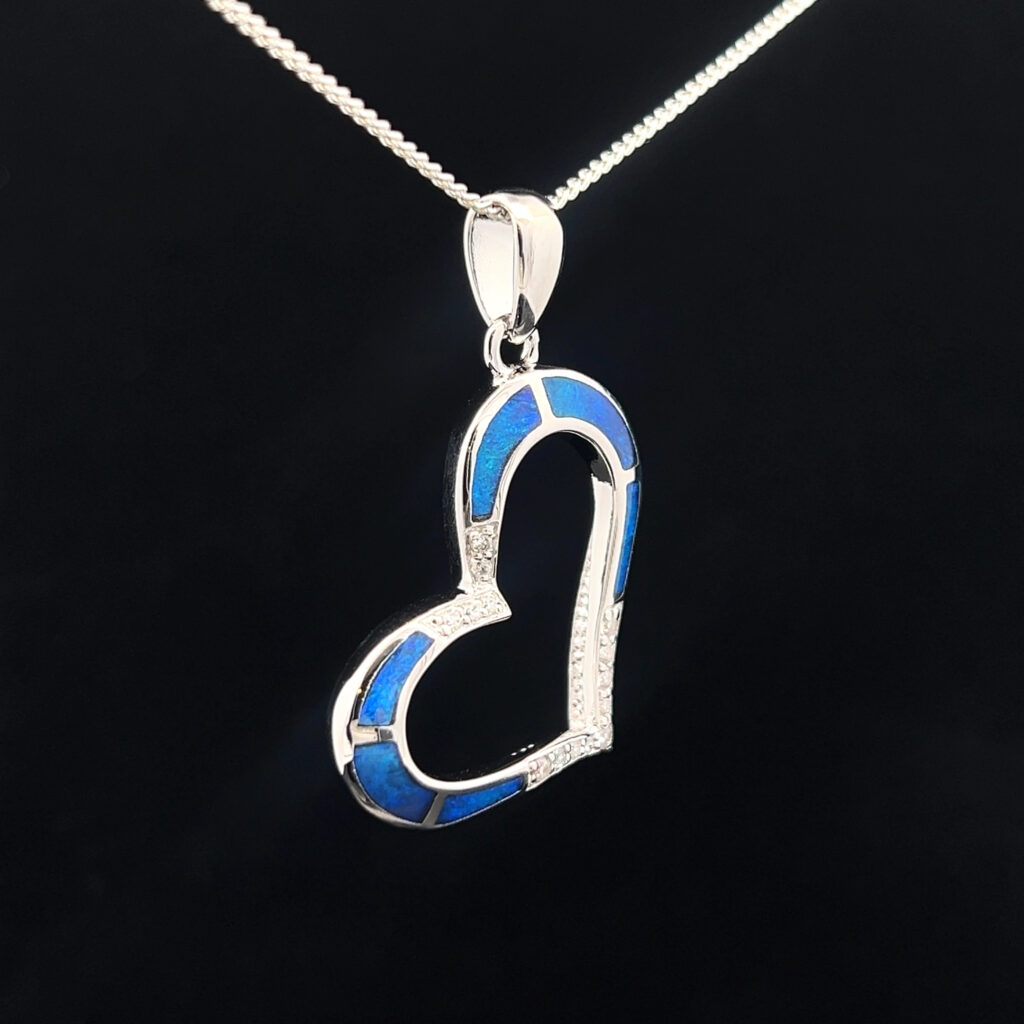 Sterling Silver Inlay Opal Heart Pendant