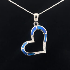 Sterling Silver Inlay Opal Heart Pendant