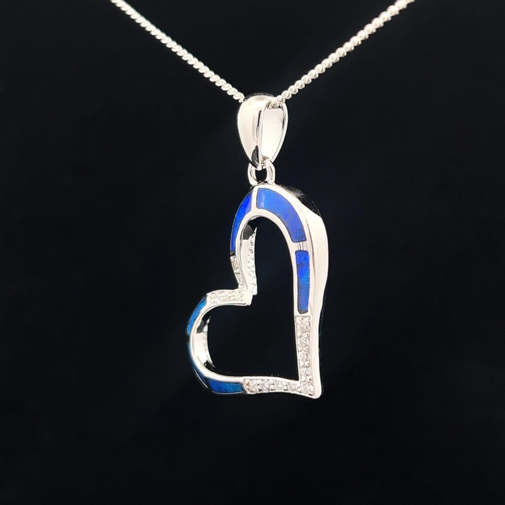 Sterling Silver Inlay Opal Heart Pendant