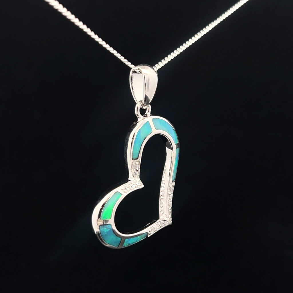 Sterling Silver Inlay Opal Heart Pendant