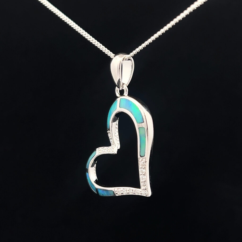 Sterling Silver Inlay Opal Heart Pendant