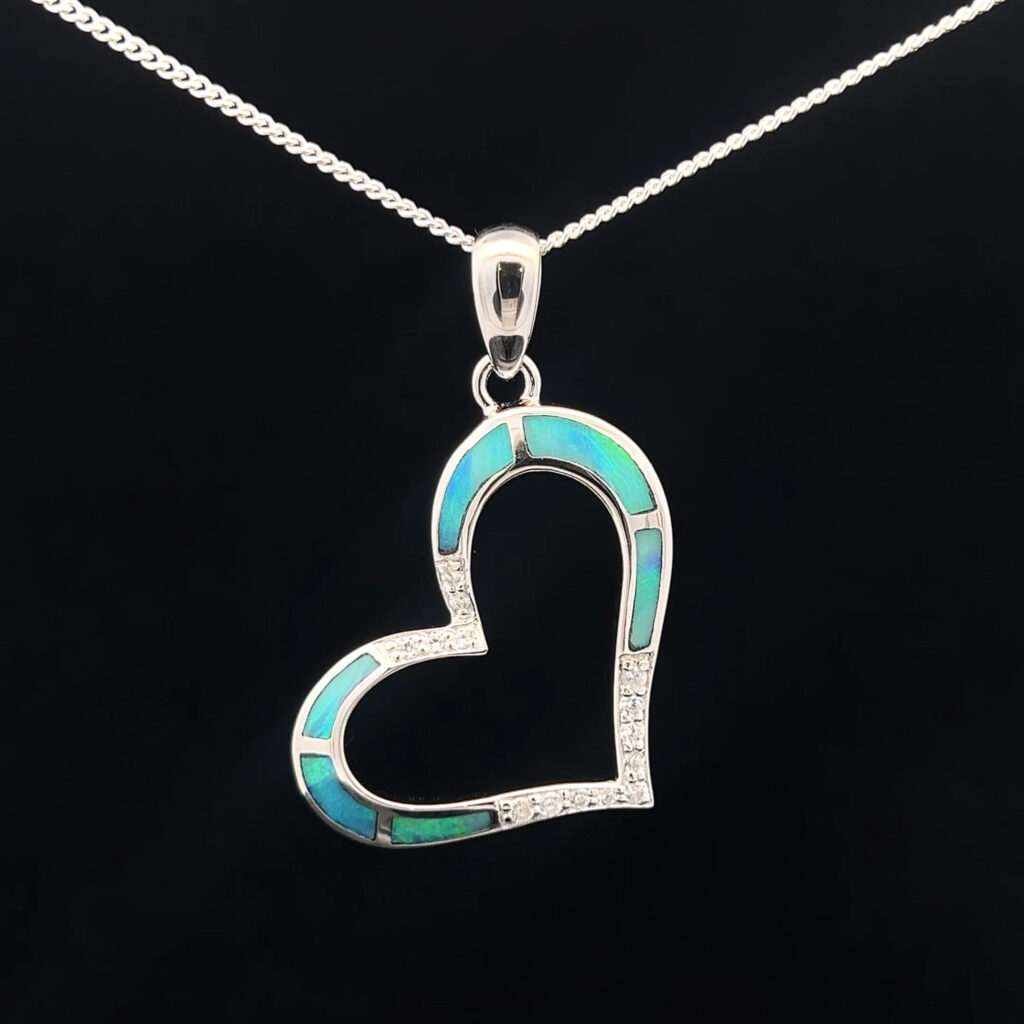 Sterling Silver Inlay Opal Heart Pendant