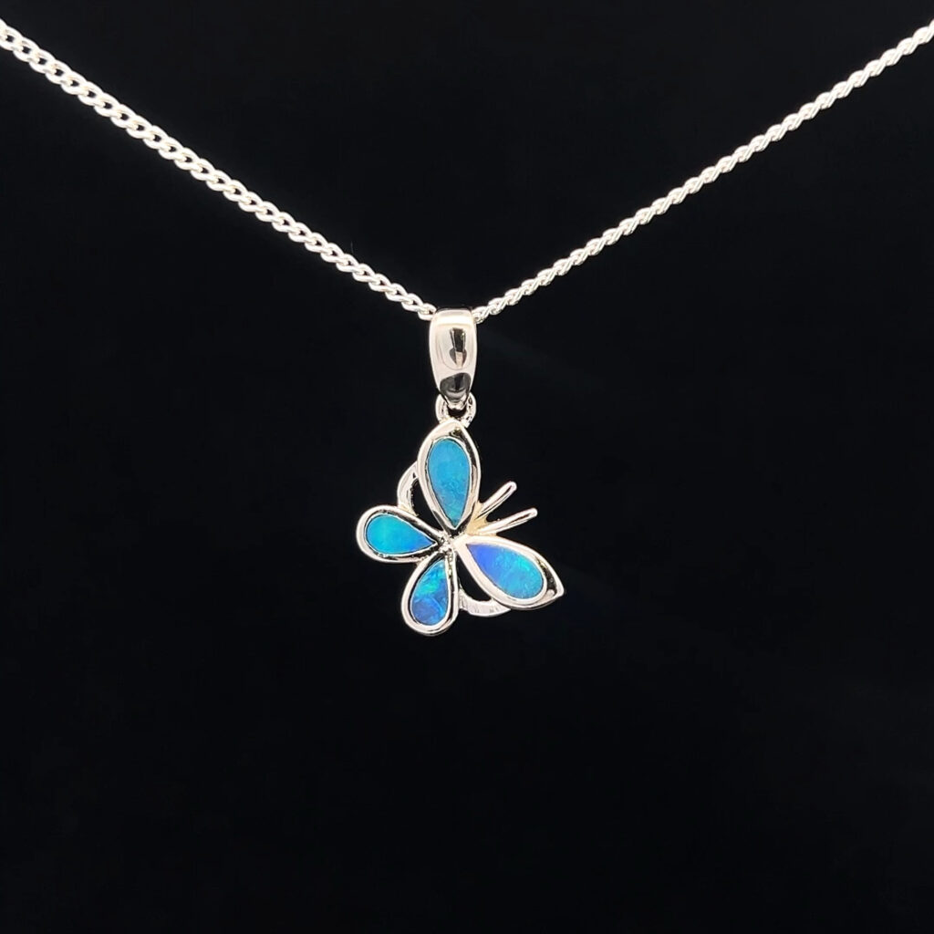 Sterling Silver Inlay Opal Butterfly Pendant 70306