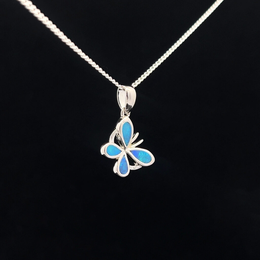 Sterling Silver Inlay Opal Butterfly Pendant 70306