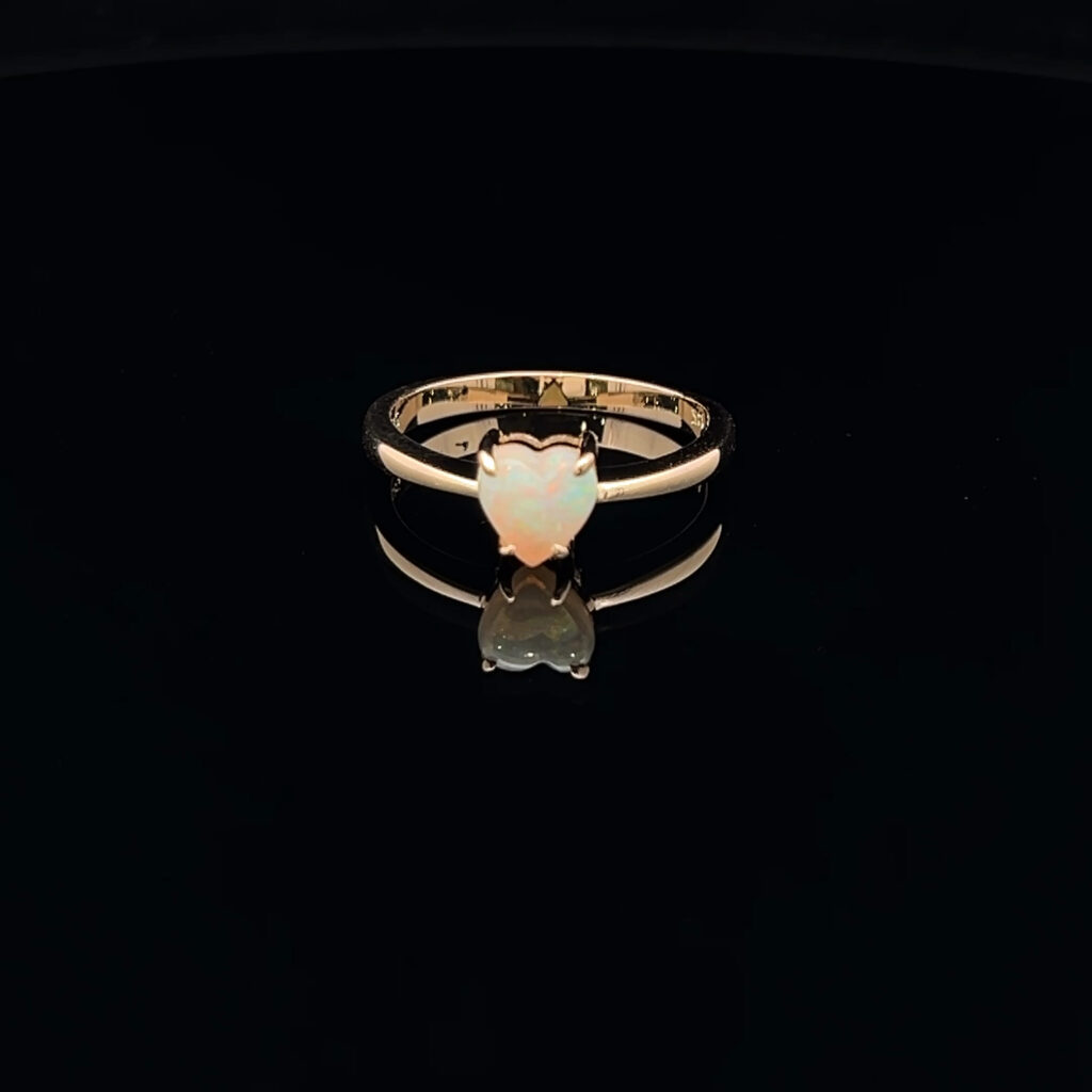 14K Yellow Gold Solid Heart Shaped Crystal Opal Ring 70325