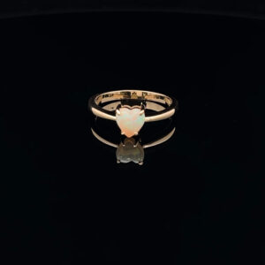 14K Yellow Gold Solid Heart Shaped Crystal Opal Ring 70325